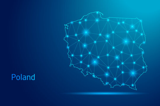 Fototapeta Poland map - concept of communication technology, graphic of low poly.