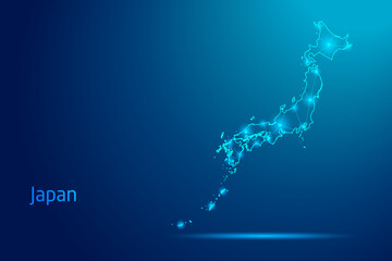 Japan map - concept of communication technology, graphic of low poly.