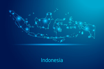 Indonesia map - concept of communication technology, graphic of low poly.