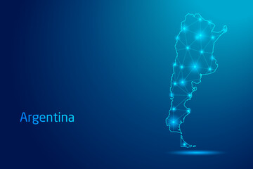 Argentina map - concept of communication technology, graphic of low poly.