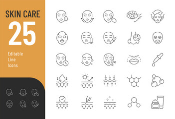 Skin care Editable Icons set. Vector illustration in modern thin line style of beauty related icons:  cleansing, moisturizing, skin care, and more. Pictograms and infographics