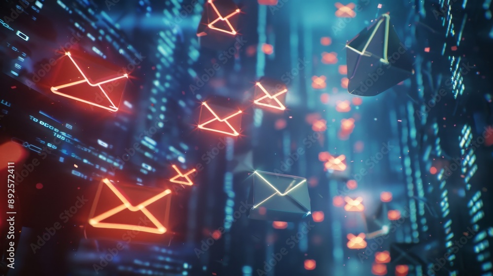 Aufkleber digital mailbox: sending and receiving messages in the cyberspace - a futuristic concept symbolizing