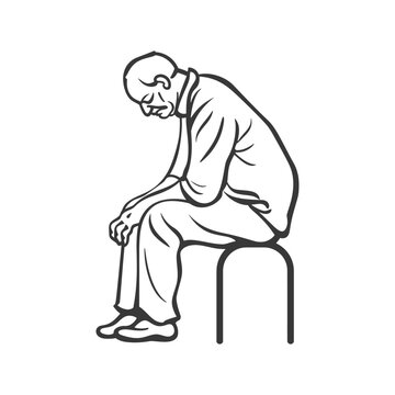 recommend clip art: very sad elderly man sitting alone minimalist line art icon logo symbol 