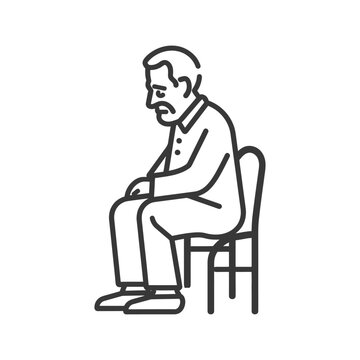 recommend clip art: very sad elderly man sitting alone minimalist line art icon logo symbol 