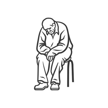 recommend clip art: very sad elderly man sitting alone minimalist line art icon logo symbol 