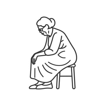 recommend clip art: very sad elderly women sitting alone minimalist line art icon logo symbol 