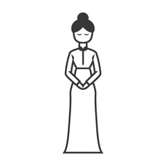 vietnamese women wearing ao dai minimalist line art icon logo symbol 
