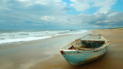 Naklejka premium Old Boat on Empty Beach