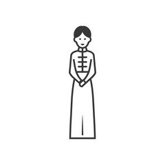 vietnamese women wearing ao dai minimalist line art icon logo symbol 