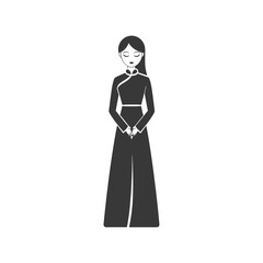 vietnamese women wearing ao dai minimalist line art icon logo symbol 