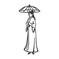 vietnamese women wearing ao dai minimalist line art icon logo symbol 