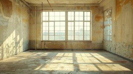 Abandoned sunlit room interior