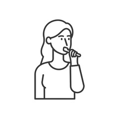 woman brushing teeth minimalist line art icon logo symbol 
