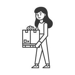 woman carry goods in loader box minimalist line art icon logo symbol 