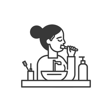 recommend clip art: woman brushing his teeth minimalist line art icon logo symbol 