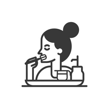 recommend clip art: woman brushing his teeth minimalist line art icon logo symbol 
