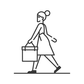 recommend clip art: woman carry goods in loader box minimalist line art icon logo symbol 