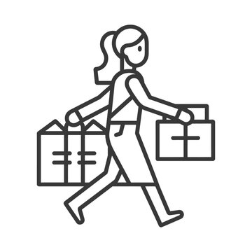 recommend clip art: woman carry goods in loader box minimalist line art icon logo symbol 