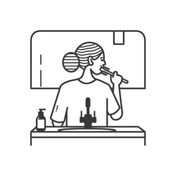 recommend clip art: woman brushing his teeth minimalist line art icon logo symbol 