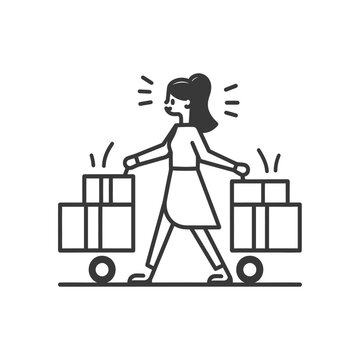 recommend clip art: woman carry goods in loader box minimalist line art icon logo symbol 