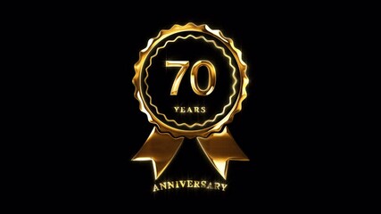 70th Anniversary Celebration. Golden 70 Years Anniversary Animation in Gold Color on the Transparent Background, Alpha Channel. Great for greetings, celebrations, events, and gifts.