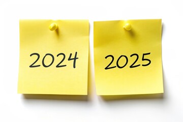 New Year 2024 and 2025 sticky notes.