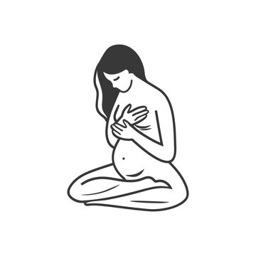 recommend clip art: woman holding stomach in pain minimalist line art icon logo symbol 