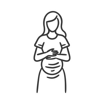 recommend clip art: woman holding stomach in pain minimalist line art icon logo symbol 