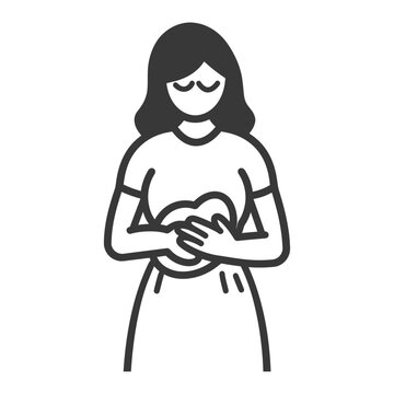recommend clip art: woman holding stomach in pain minimalist line art icon logo symbol 