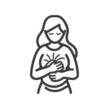 recommend clip art: woman holding stomach in pain minimalist line art icon logo symbol 