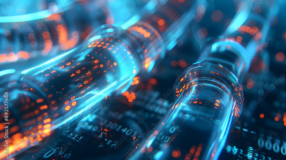 Poster conceptual image of digital data flow with glowing binary cables dynamic flow of data vibrant blue a