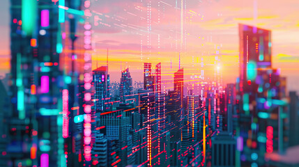 Colorful city skyline at night