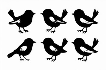 Fototapeta premium A set of little sparrow, birds silhouette set 