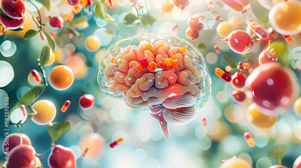Poster an abstract visually striking representation of brain health with a brain shield protected by a tran