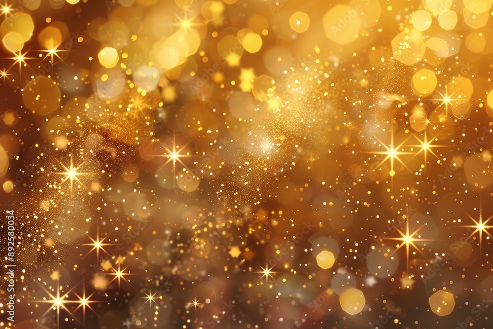 Aufkleber a gold background with many stars and a blurry background. the stars are scattered all over the back