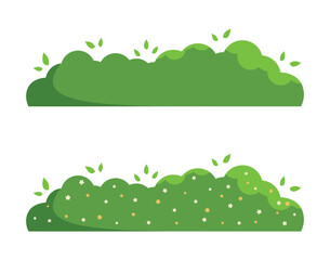 Set of grass bush isolated on white background. Green bush blossom. Green grass collection. Flat vector illustration.