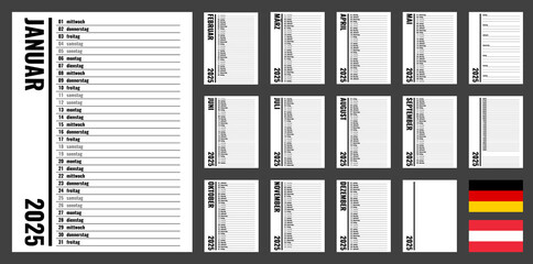 2025 year planner, vertical personal organizer template, german month and weekday names