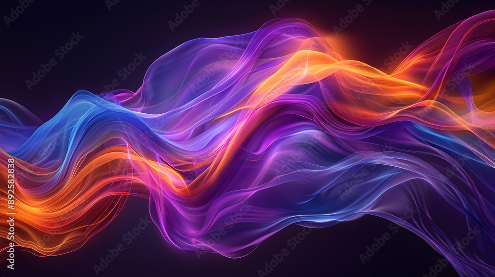 Poster a digital painting showcasing dynamic abstract flowing lines in a vibrant color blend of purple blue