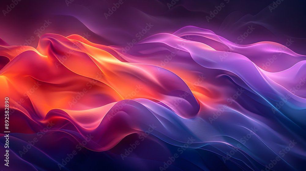 Poster a image of vibrant abstract waves with deep purple electric blue and fiery orange hues the waves flo