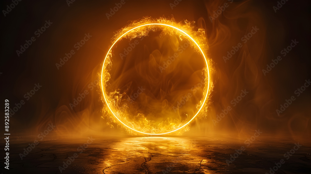 Poster dramatic and captivating image of a glowing golden orb suspended against a deep dark background high