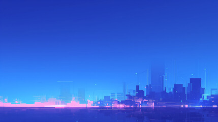 futuristic cityscape with blue gradient and neon lights in a digital atmosphere