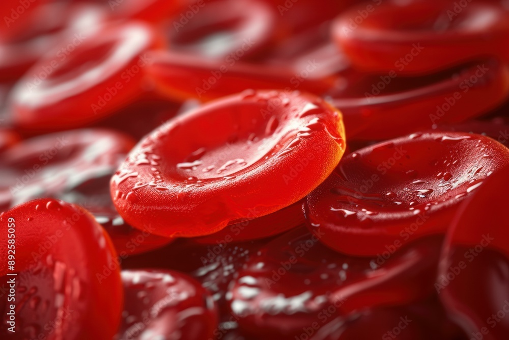 Poster detailed macro shot capturing the texture and shape of red blood cells
