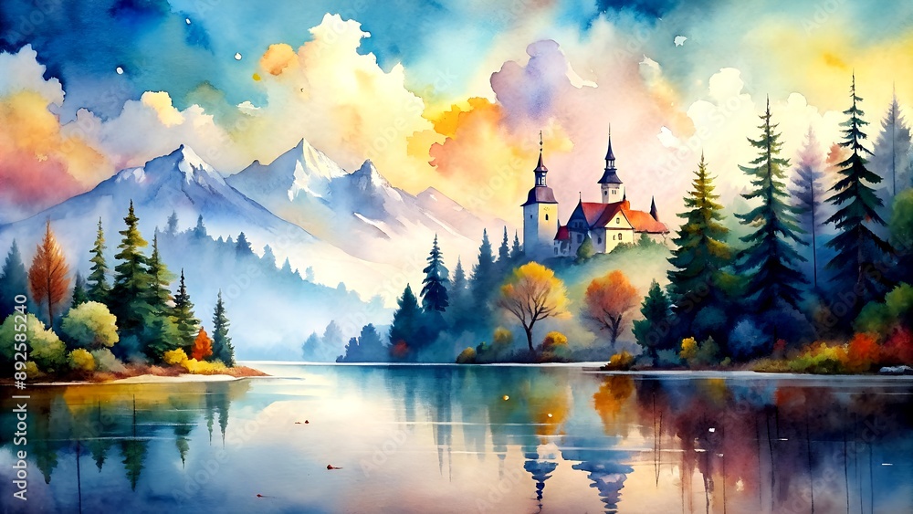 Poster the magic of watercolor: a journey through fluid forms and colors generative ai computer-generated