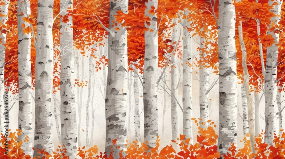 Poster a painting of a forest with trees in the foreground and background
