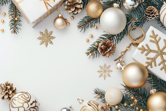 Elegant Christmas background with white and gold theme, Template, Free copy space in the middle for text
