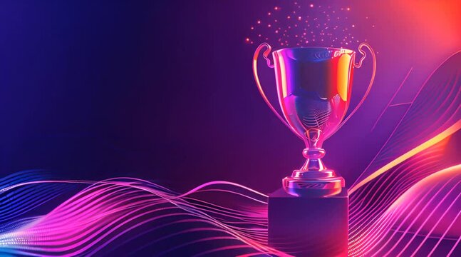 The trophy cup on a blurred abstract pink background creates a space for the narrative of competition and success in 4k format.