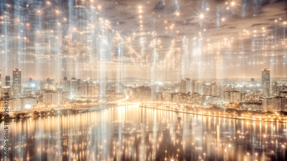 Poster the dance of the lights: abstract patterns formed by city lights at night generative ai digital crea