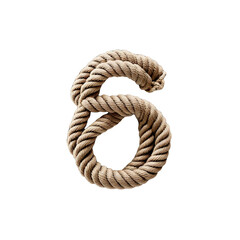 Number 6. Six.  Natural Rope and Cord Artstyle. typography font, alphabet abc, isolated on transparent background png.