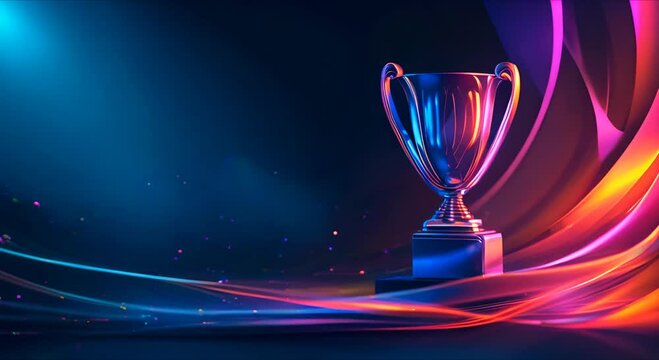 The trophy cup on a blurred abstract pink background creates a space for the narrative of competition and success in 4k format.