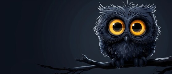  An owl perched on a tree branch, its eyes radiantly glowing from its head